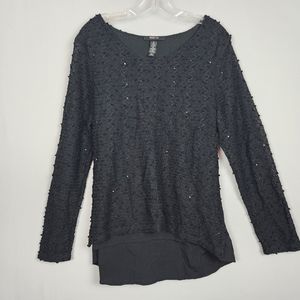 Style & Co. Womens Black Textured Long Sleeve Shirt Size XL